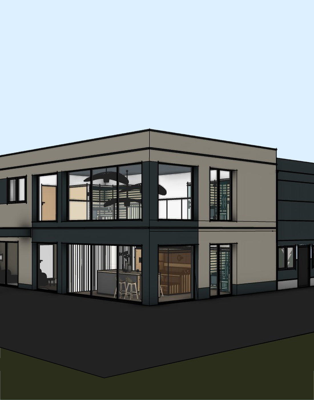 Pläne Neubau des Fimensitzes in Rickenbach; helle Büroräume, neue Ausstellungsräume und große Werkstatt