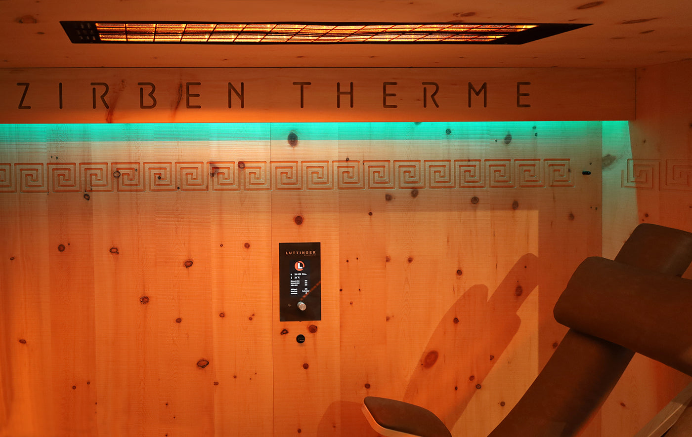 Zirben-Therme mit Infrarot-Wärmeliege, „Prima Single” Infrarotkabine