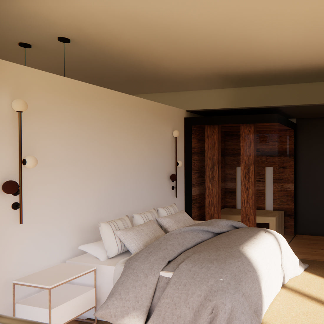 Renderings neue Ausstellung in Rickenbach, Schlafzimmer mit Sauna