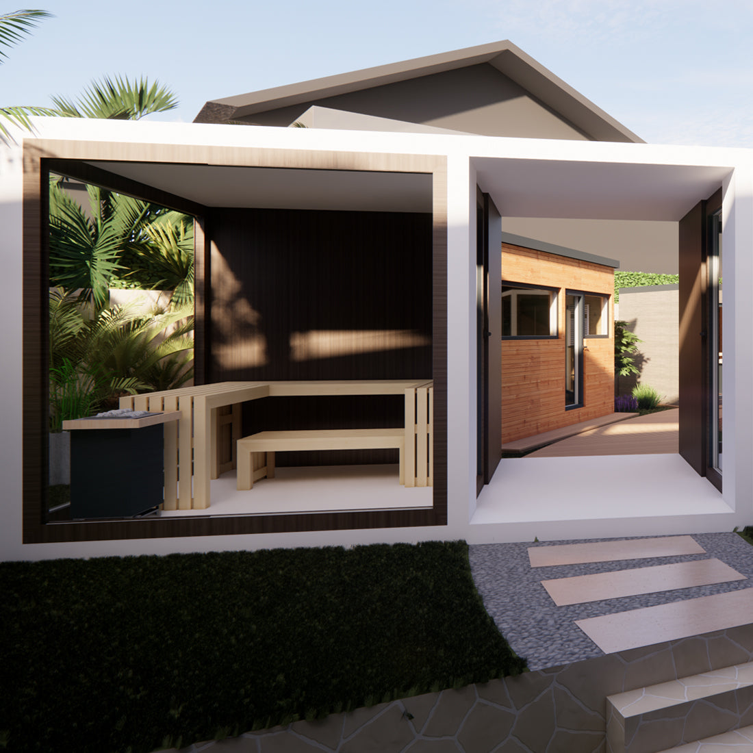Renderings neue Ausstellung Außenbereich in Rickenbach, Sauna